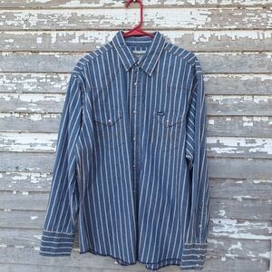 Vintage Wrangler Blue Striped Denim Railroad Shirt Size XL